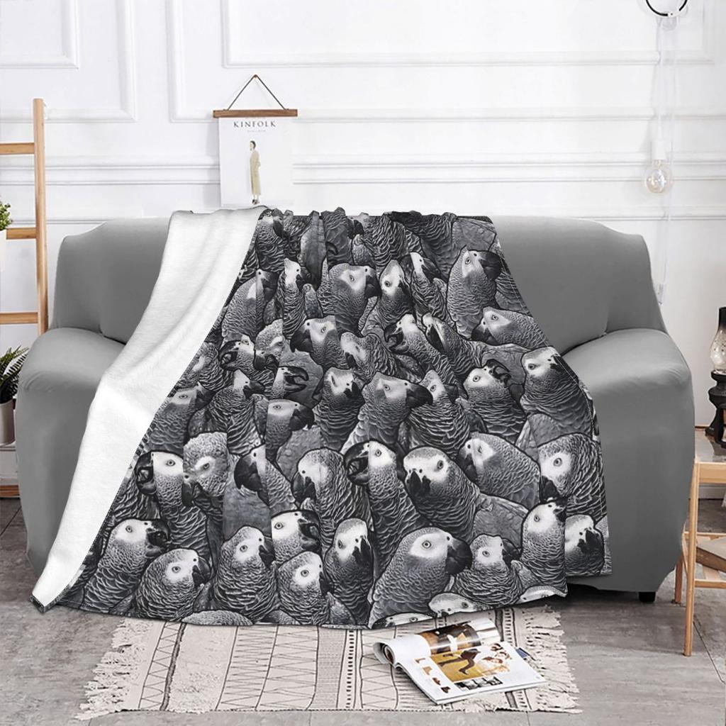 Parrot Bird African Grey Pattern Portable Warm Throw Blankets for Bedding Travel