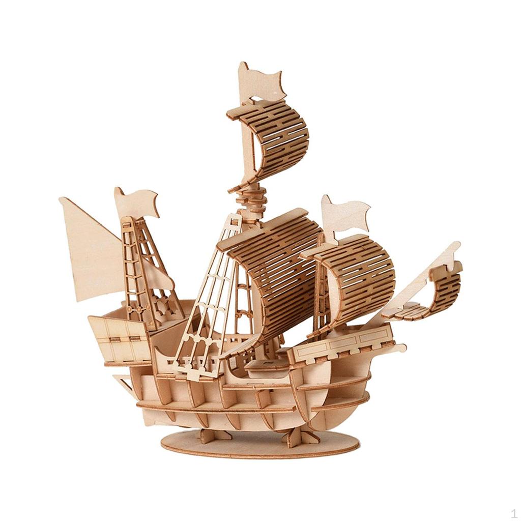 Wooden 3D Sailboat Puzzle Toy Sensory Handcrafts Jigsaw for Birthday Living