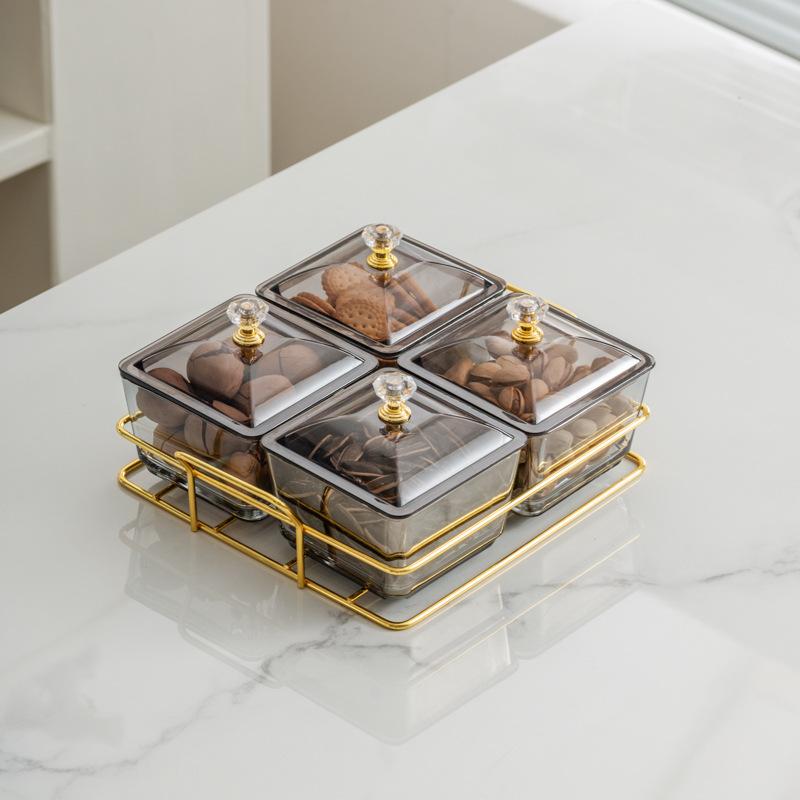 Light Luxury Glass Fruit Plate  Creative Household Living Room Snack Plate  Dried Fruit Snack Plate  Dessert Plate  Candy Plate  Fruit Plate