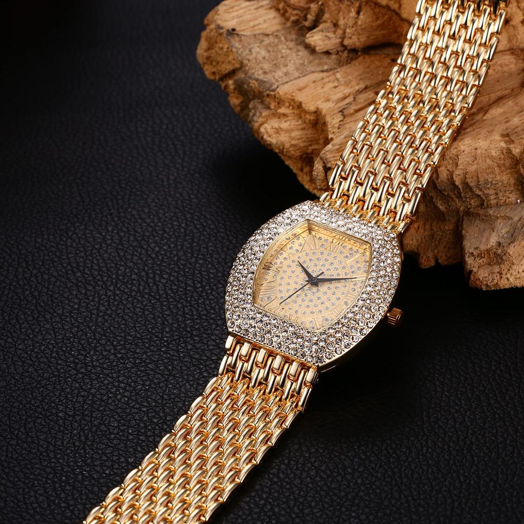 Herren-Gold-Analoguhr mit römischen Ziffern und wasserdichtem, funkelndem Edelstahlarmband für Freizeit und Business - Perfektes Geschenk für den Vater