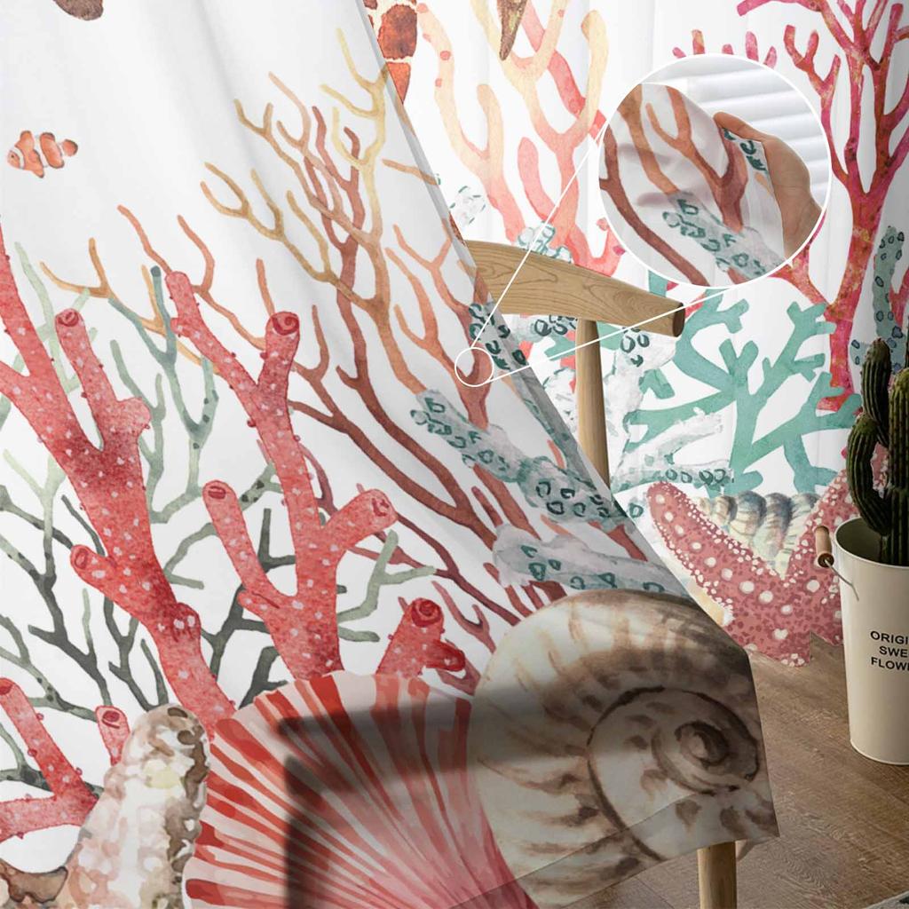 Marine Organisms Corals Shells Starfish Sea Turtles Sheer Curtains for Living Room Window Curtains Kitchen Tulle Voile Curtains