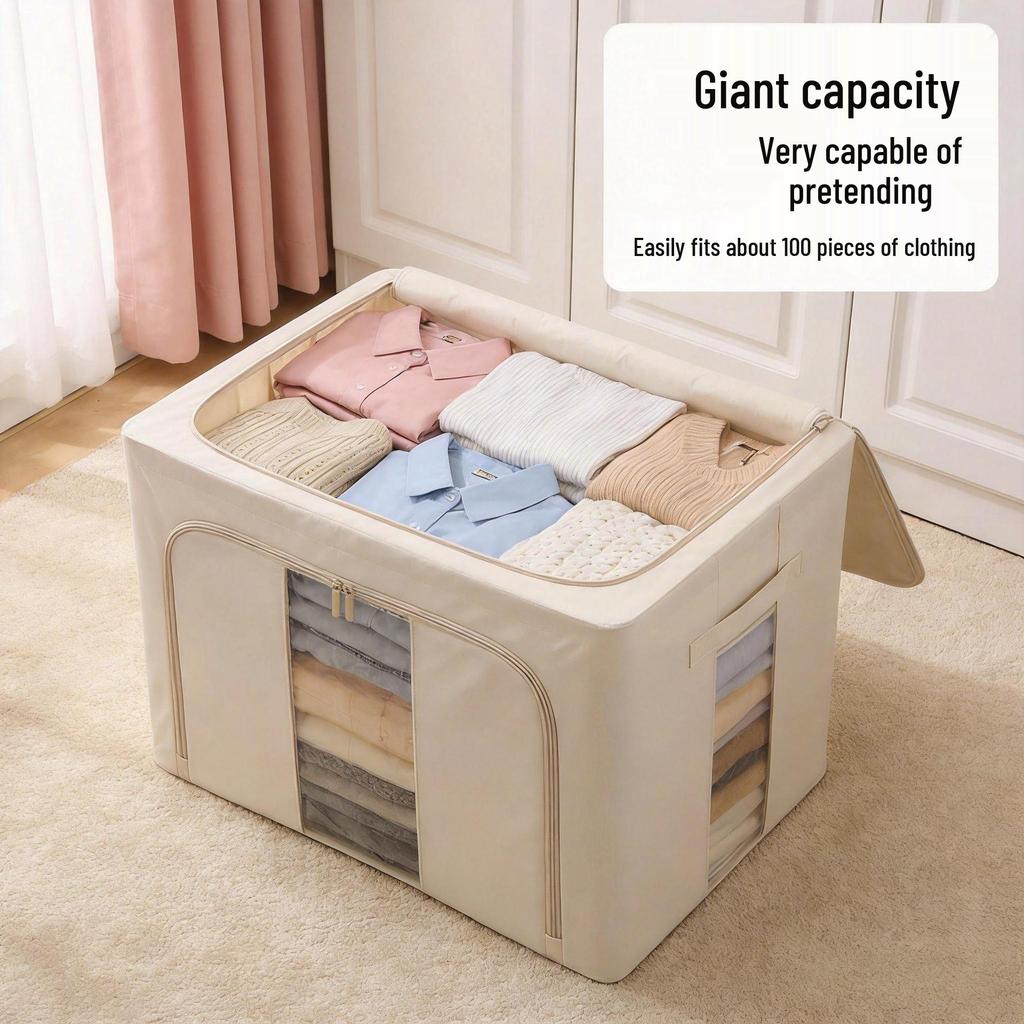 Tianshan Foldable Cotton Linen Storage Box with Steel Frame