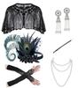 Gatsby Party Zubehör Set: Feder Stirnband, Perlenkette, Zigarettenhalter, Handschuhe, Schal - Retro Hepburn Kostüm Essentials.