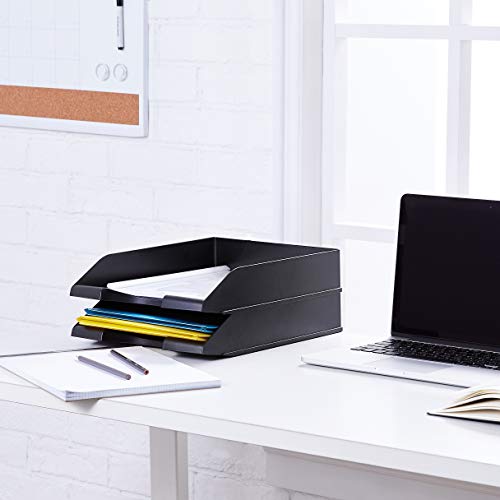 Amazon Basics Rectangular Letter Tray, Document Tray, Stackable Office Letter Tray, 34 X 25 X 6.5 Cm, Letter Size, Black