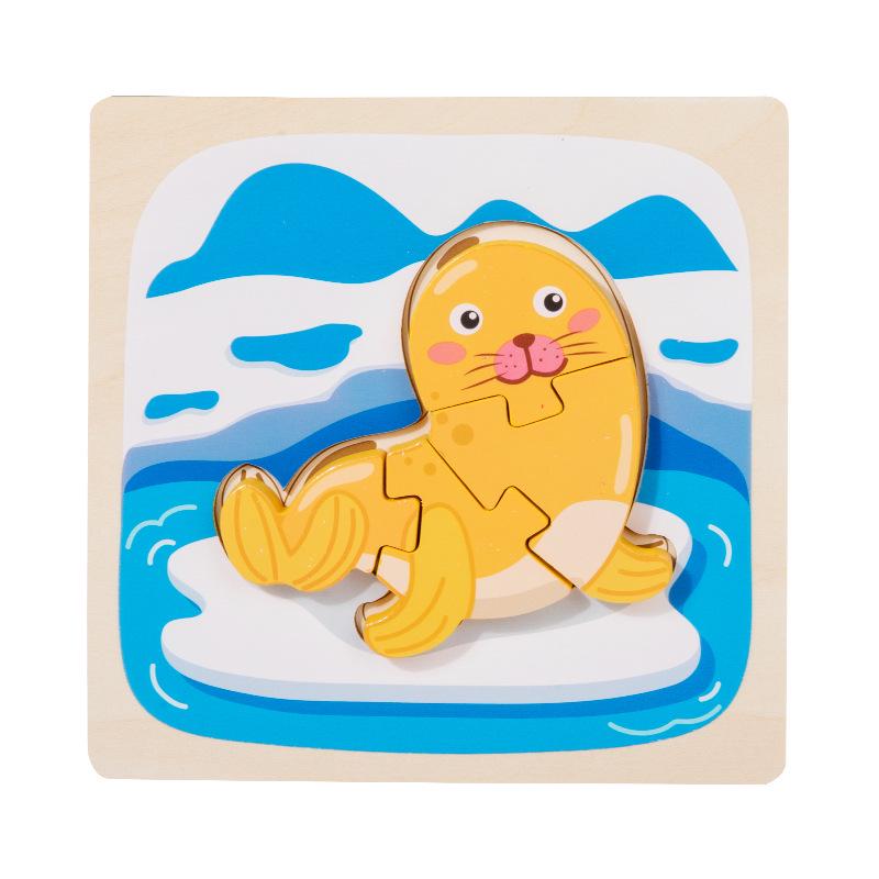 Children's Wooden 3D Animal Puzzle Board for Early Education