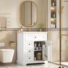 76X46x87cm freestanding bathroom washstand, moisture-resistant coating, adjustable storage space in cabinet and integrated ceramic washbasin, white.