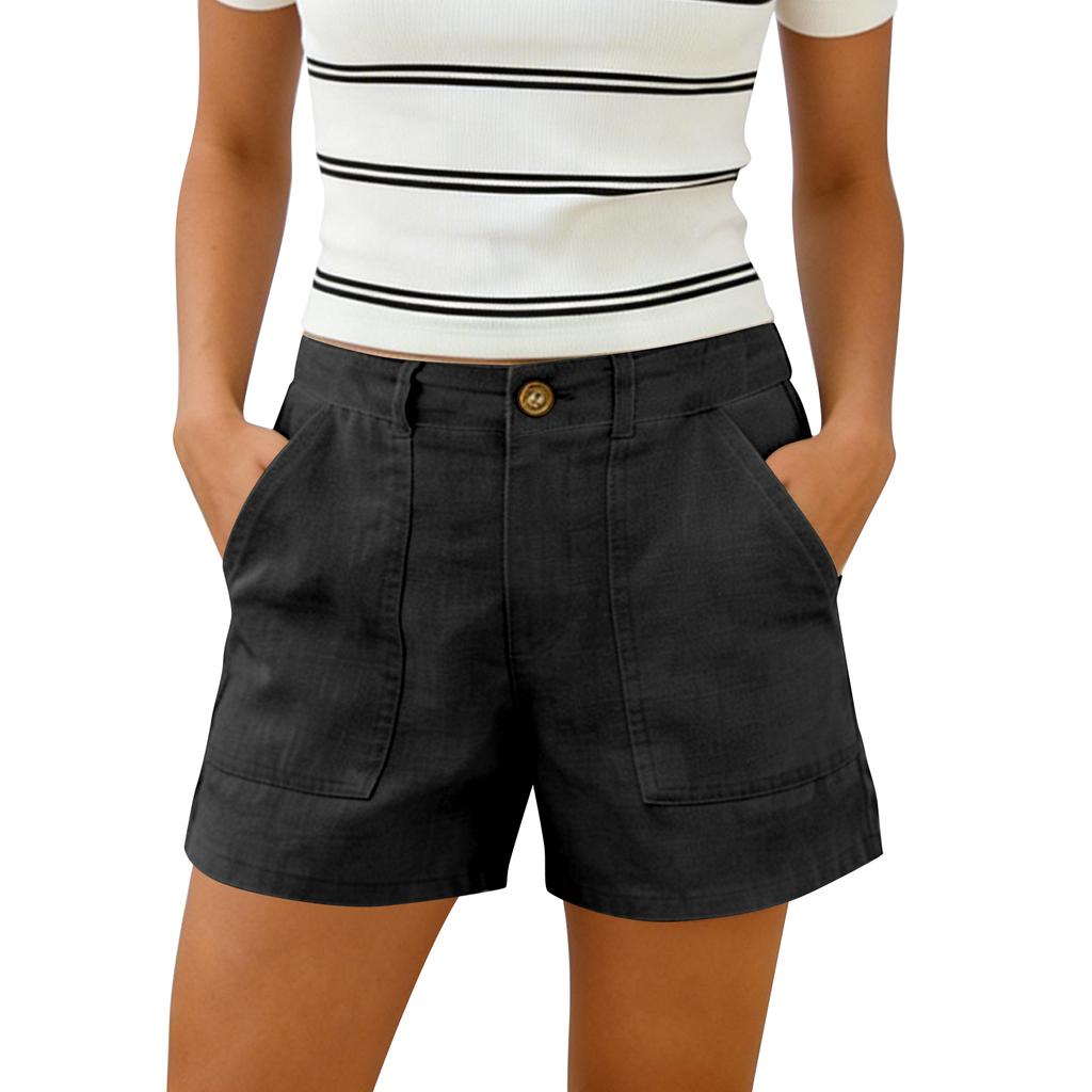 Women's Cotton And Linen Shorts, With Pockets, Soft Button Closure, Zipper, Slim Fit.