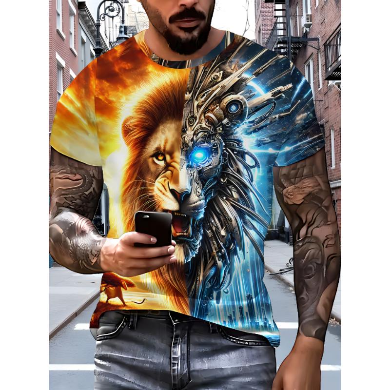 Modna męska koszulka z krótkim rękawem i okrągłym dekoltem z nadrukiem 3D, rozmiary plus, letnie casualowe T-shirty