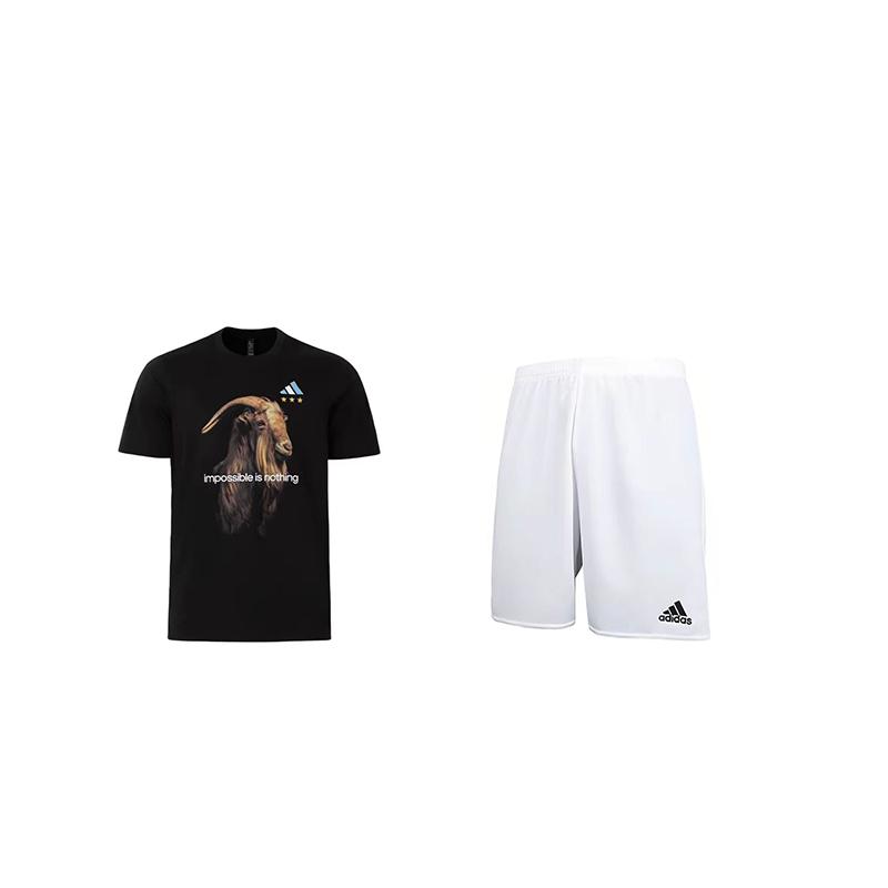 

Adidas Козий принт с животными, простой круглый вырез, короткий рукав, удобные дышащие шорты для бега, повседневный спортивный костюм, спортивный костюм унисекс IW3613+AD5254 S
