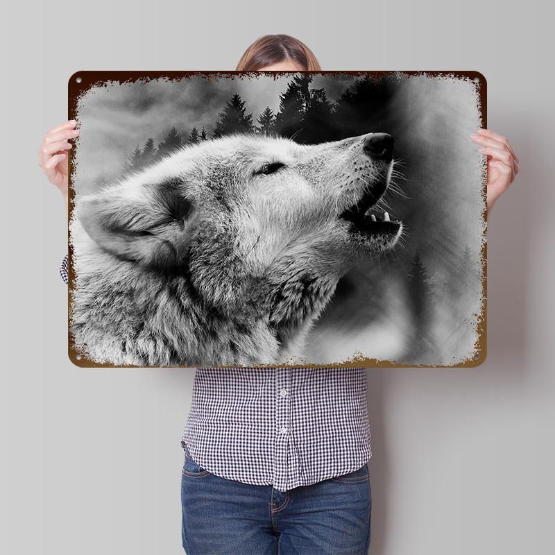 White Wolf Tinplate Poster Customized Wall Art Retro Vintage Metal Signs for Fans Custom Plate House Decoration Home Decor Items