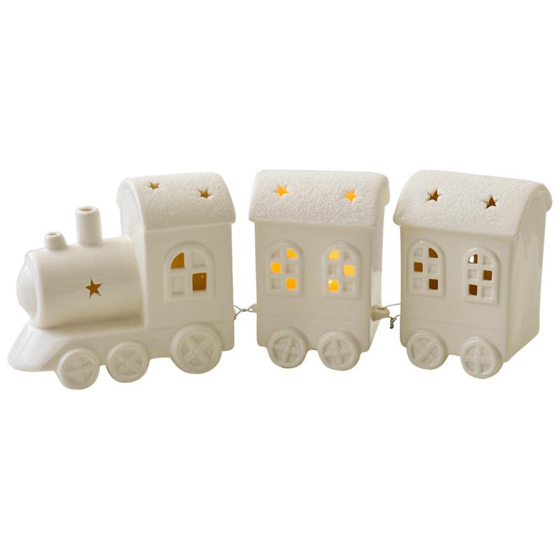 Nordic Ceramic Luminous Train Mini Igloo Luminous Small Ornaments Home Christmas Ornaments New Year Gifts