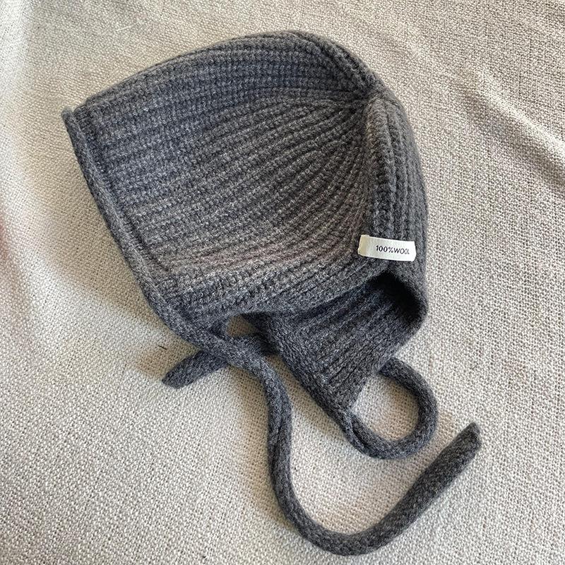 French Little Red Riding Hood Pure Wool Knitted Hat Autumn and Winter Laceable Baotou Hat Women's Versatile Wool Warm Ear Protection Hat