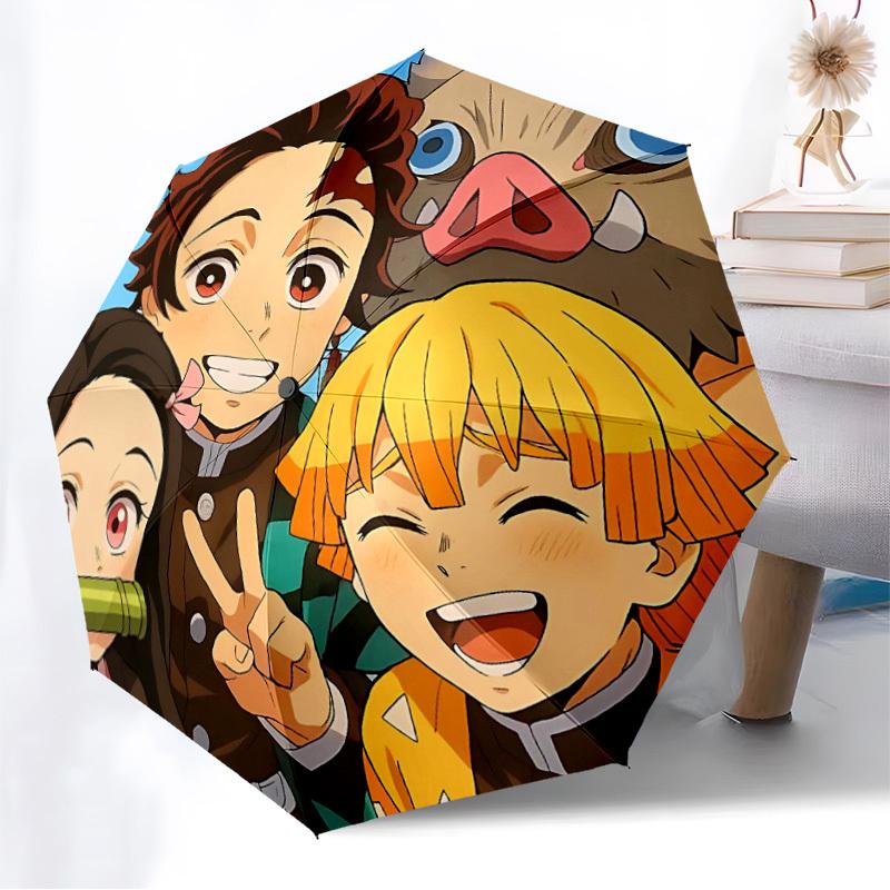 1pc Demon Slayer Characters Automatic Folding Umbrella - Compact 8-Rib Design, Durable Plastic & Iron, Lightweight for Outdoor Daily Use,  a0929182