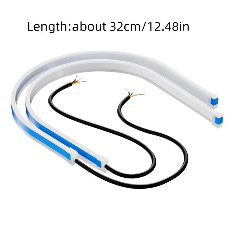 2Pcs 30Cm Car Drl Flexible Waterproof Headlight Led Strip Universal Auto Headlights Turn Signal Yellow Brake Flow Lights