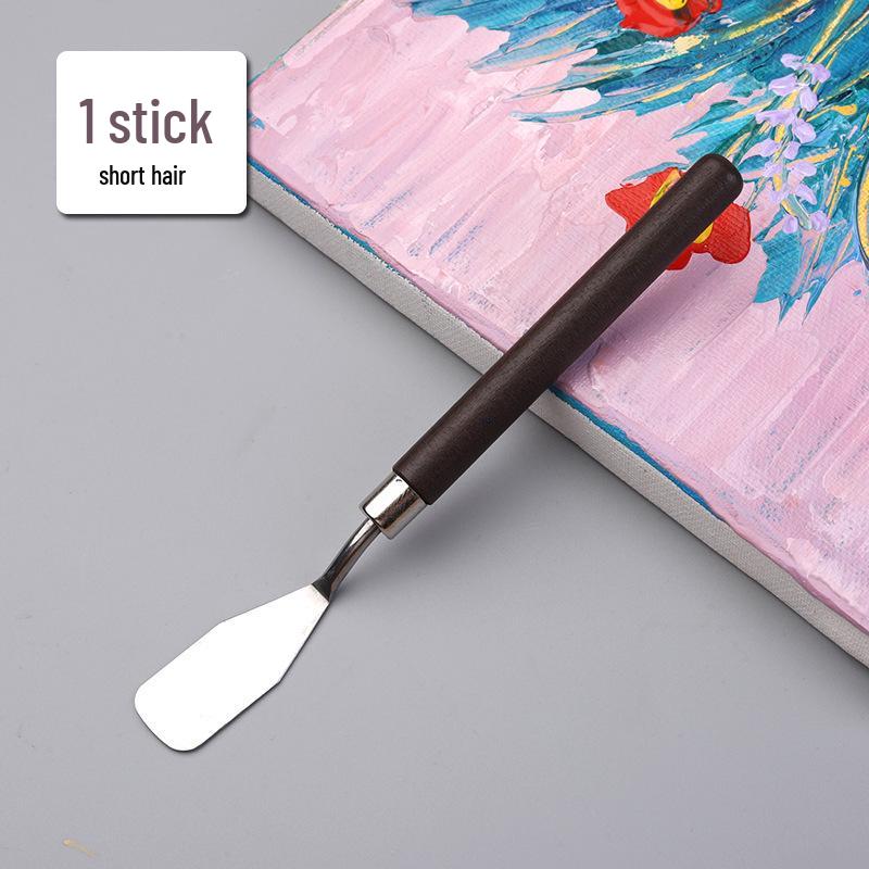 Student Art Stainless Steel Palette Knife - Wooden Flat Head, Pointed Gouache Scraper