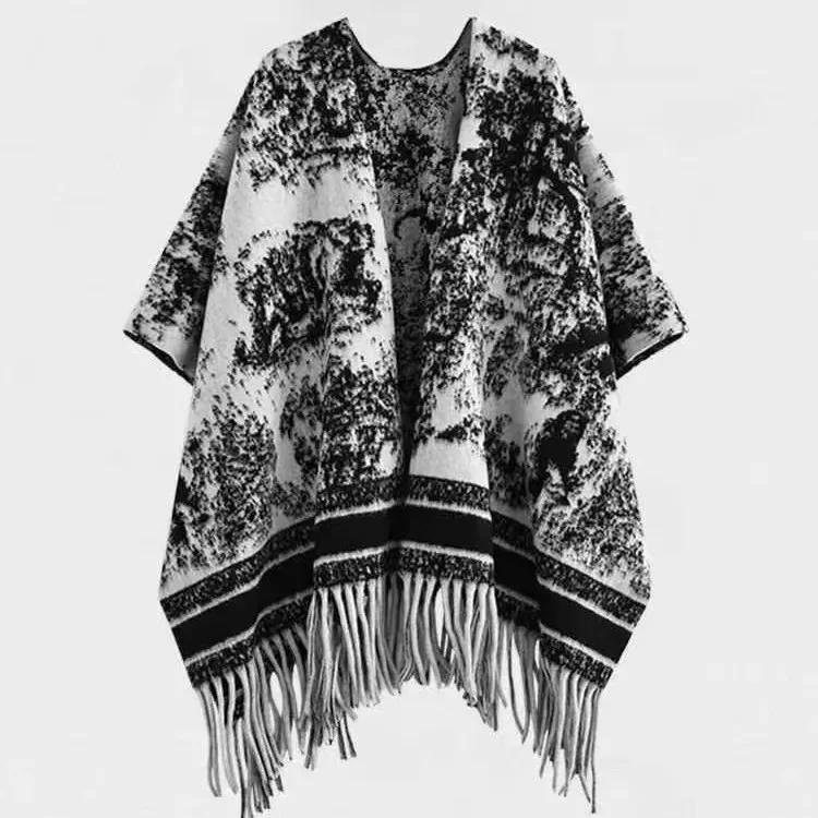 

Autumn Winter Soft Neck Warming Scarf Outer Wear Thermal Shawl Chinese Style Calligraphy Print Fashionable Layering