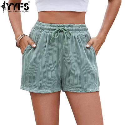 Moda feminina casual cor sólida estampa shorts esportivos de cintura alta
