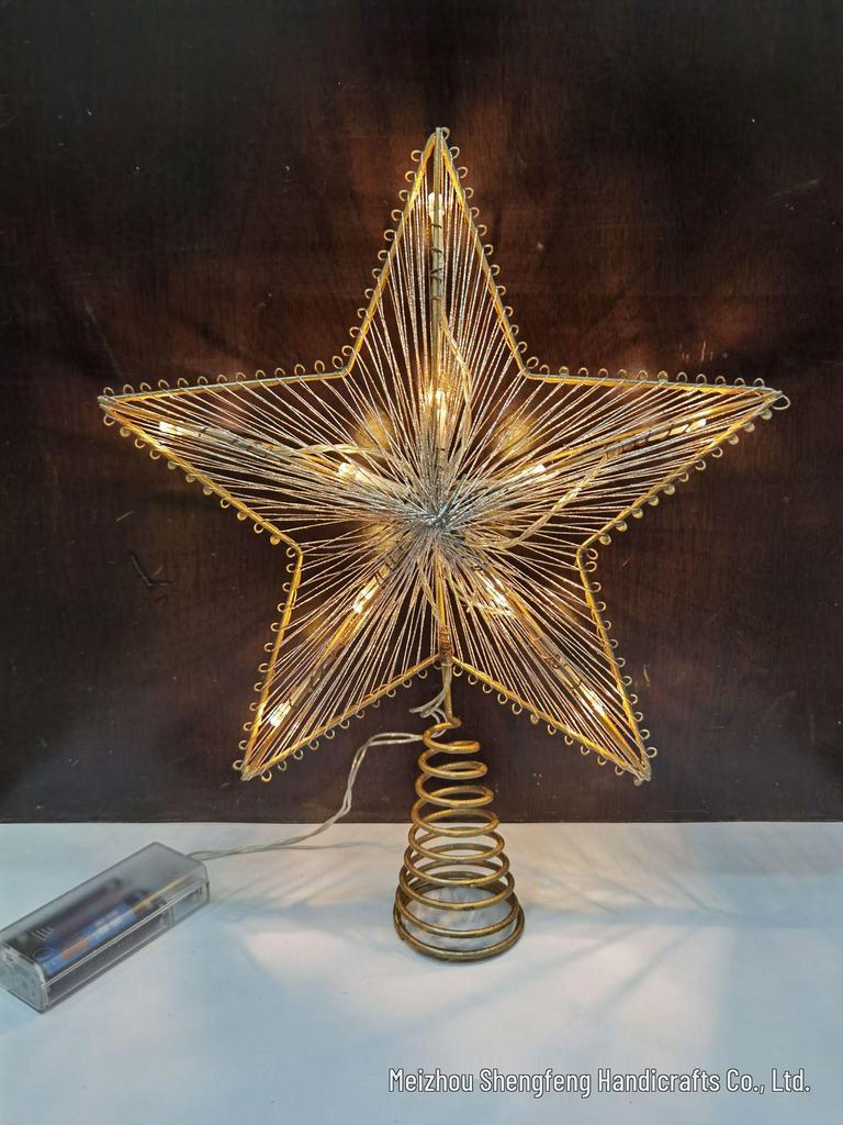 Wrought Iron Luminous Glitter Treetop Star Christmas Decoration