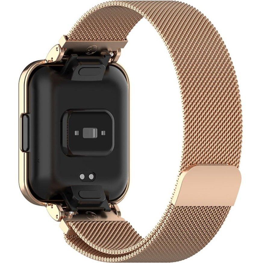 Milanese Bracelet Strap with Case for Xiaomi Redmi Watch 2 Lite, Rose Gold