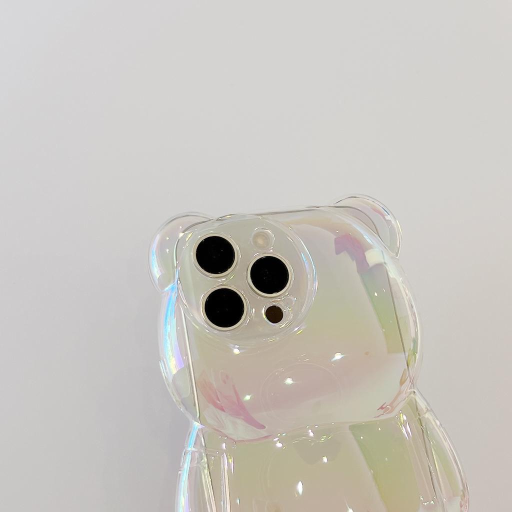 13D Electroplated Bear TPU Phone Case for iPhone 16 15 14 13 12 11 Promax Plus Cute Oil Print Shockproof Bumper Protection Cover