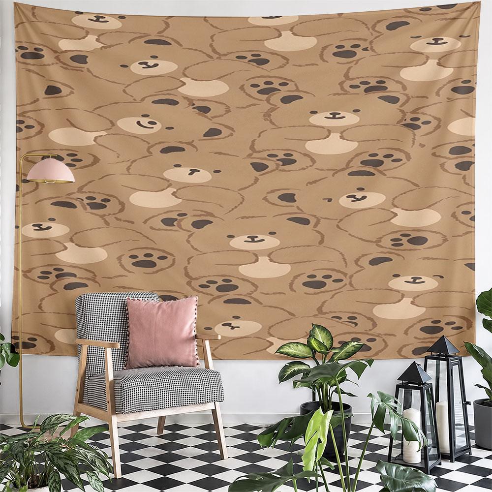 Cute Brown Teddy Bear Pattern Design Pattern Wall Hanging Tapestry Decorative Tapestry Home Decor for Bedroom and Living Room