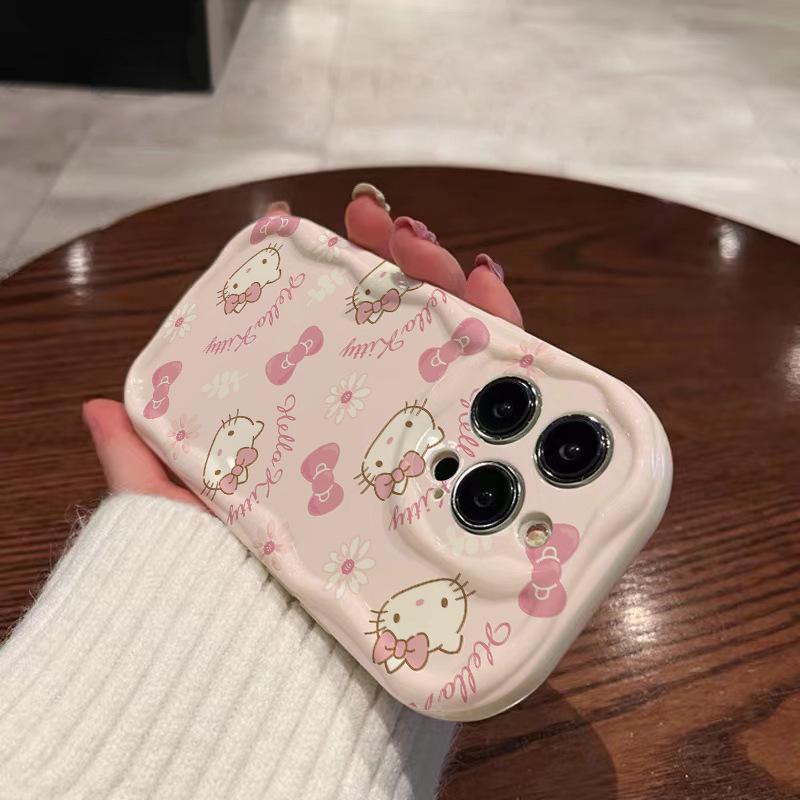 KT Cat Bowknot Drop-proof Phone Case for Apple iPhone 11/12/13/15/16 Pro/17 Pro Max