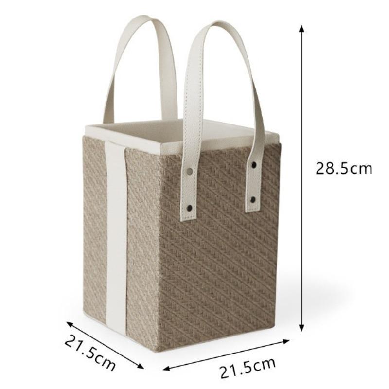 Leather Storage Basket Woven Organizer Baskets Luxury Bathroom Clothes Organizing Basket Decorative Bedroom Baskets with Handle бежевый 16500₽