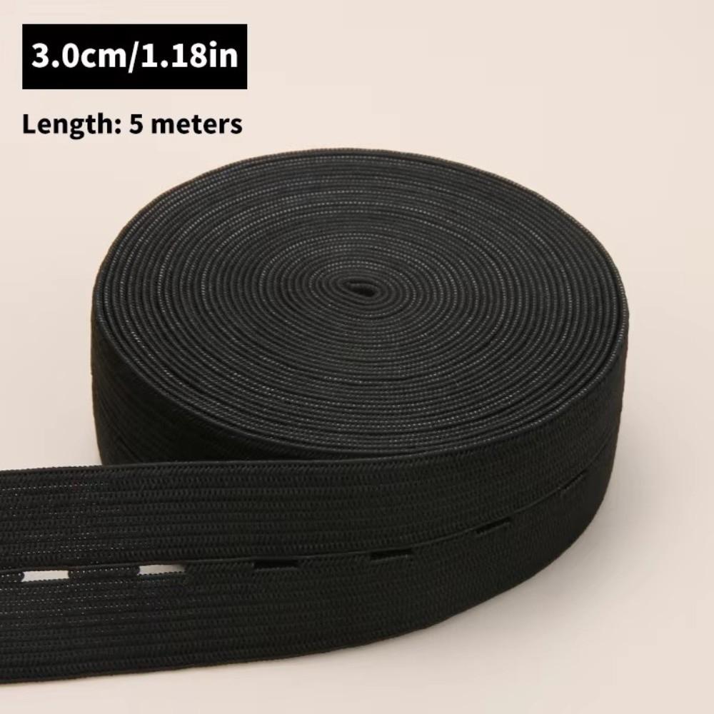 Black White Button Hole Elastic Belt Adjustable Hole Flat Band Elastic Stretch Belt DIY 1.5/2/2.5/3cm Width