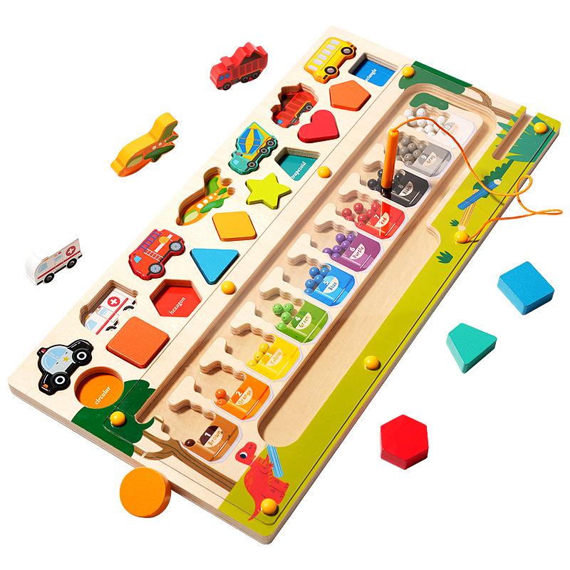 Montessori Magnetic Wooden Maze Toy Color Sorting Shape Matching Early Educational Toy Math Learning Puzzle Board for Children