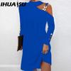 IHUASU Moda Donna Primavera Autunno Tinta Unita Stampa Manica Lunga Vita Alta Abiti Casual