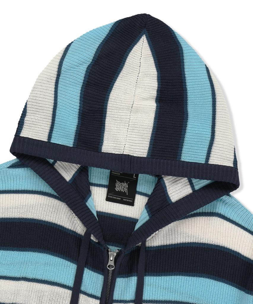 Brownbreath Striped Jacquard Hood Zip Up - Blue