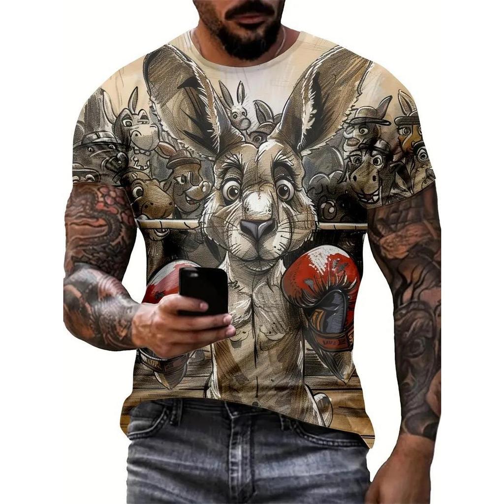 Cool Animal Pattern 3D Printed T-shirt Casual Pullover Round Neck Short Sleeved Men's T-shirts