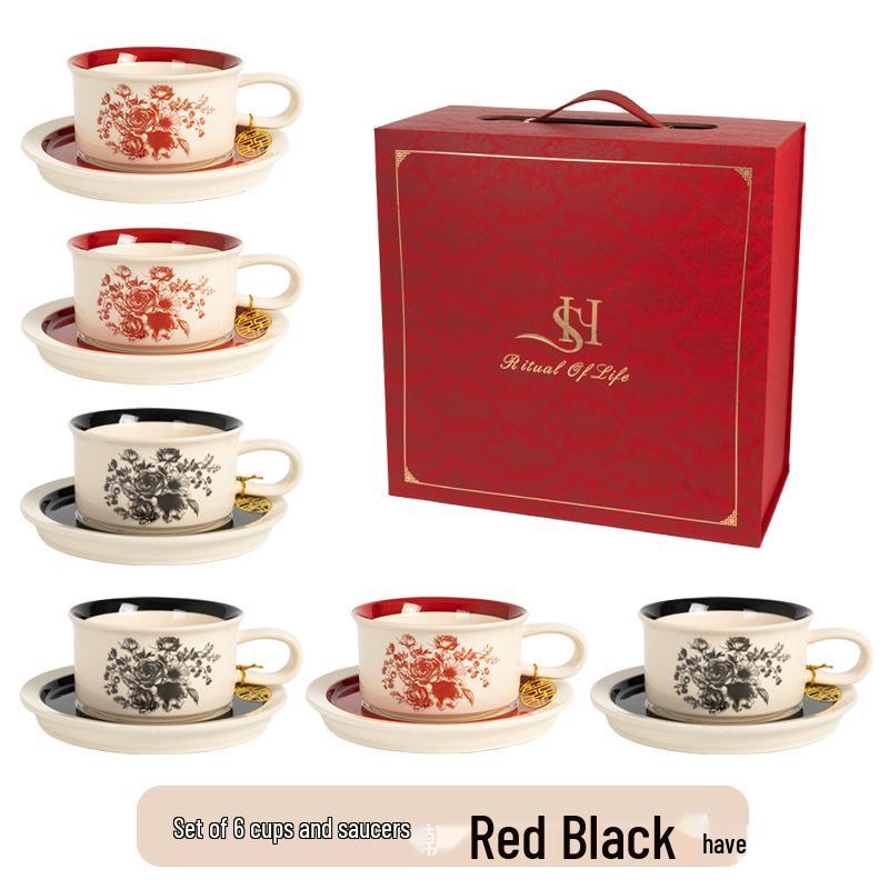 Elegant Retro Ceramic Coffee Cup and Saucer Set - Ideal Gift for Afternoon Tea