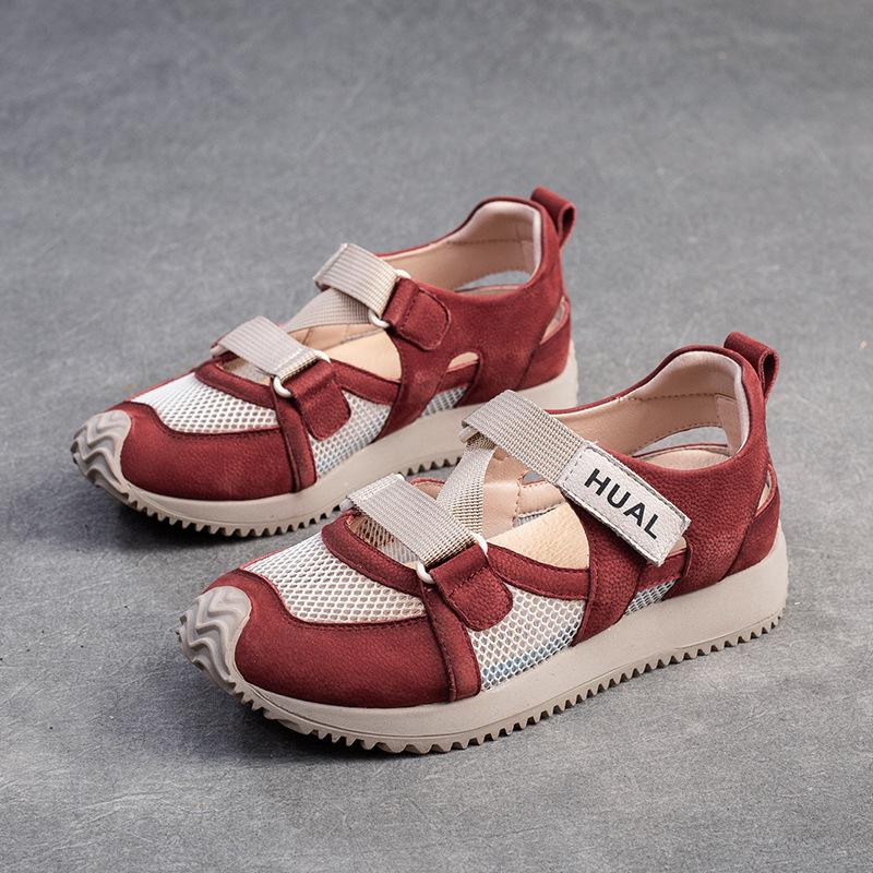 

Цветные спортивные повседневные сандалии Johnature, универсальная женская обувь из натуральной кожи с дышащей сеткой 39 красный