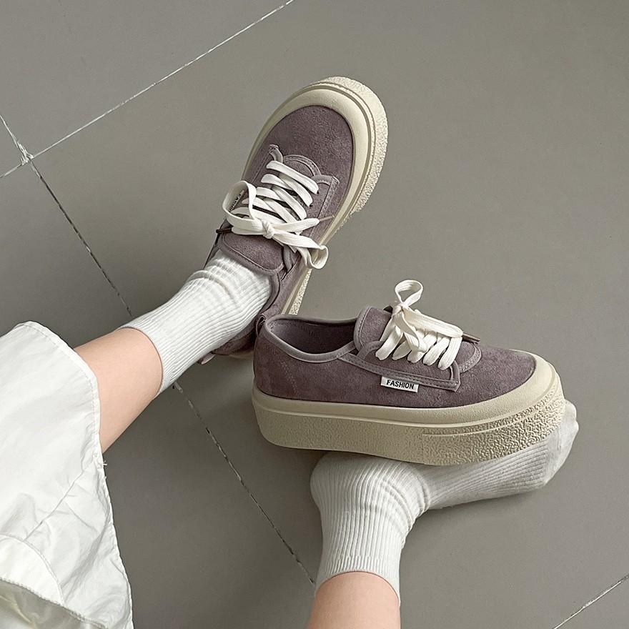 Classic Student Versatile Beige Thick Baseplate Shoes Women's 2025 New Spring Popular Leisure Sports Soft Baseplate Shoes