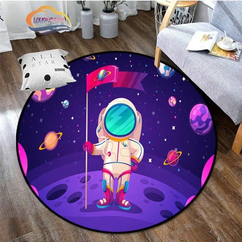 Space Universe Vector Ufo and Many Planets In Galaxy Round Bedroom Floor Mat Cosmos  solar system pattern Decoration Carpets