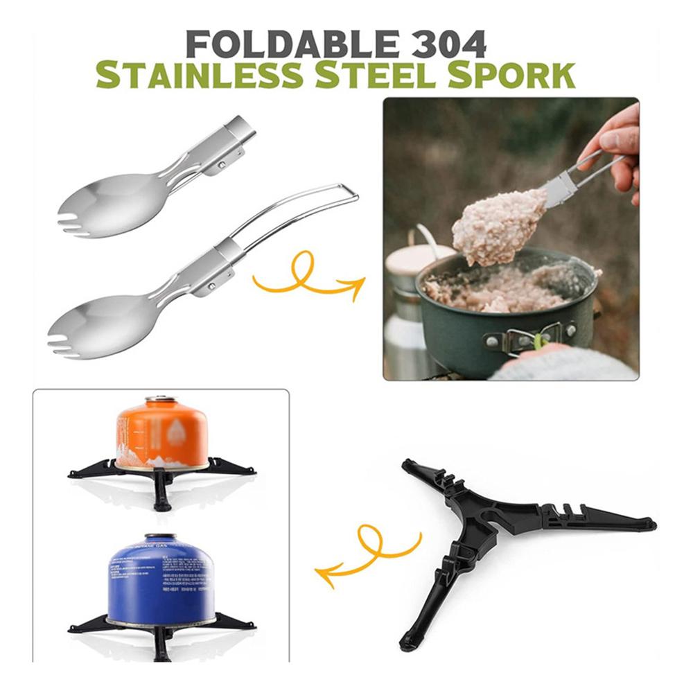 11S Camping Batterie de Cuisine Mess et avec Bouilloire Tasses en Acier Inoxydable Léger pour la Randonnée Randonnée Pique-Nique Noir