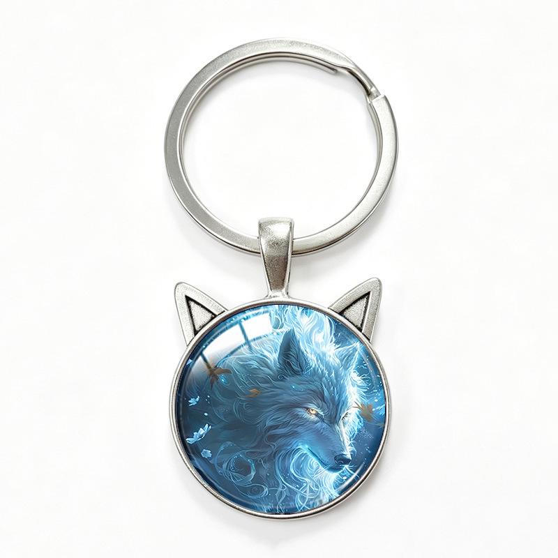 Lone Wolf Cat Ear Time Gem Keychain - Retro Style Unisex Alloy Keyring