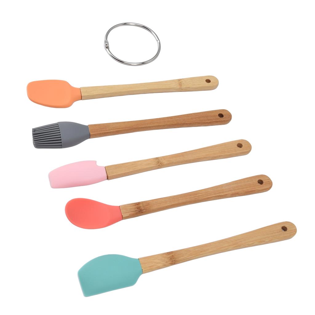 5Pcs Baking Tool Set Brush Spatula Cutter Spoon Scraper Nontoxic Durable Waterproof Bamboo Handle Kitchen Tool Set