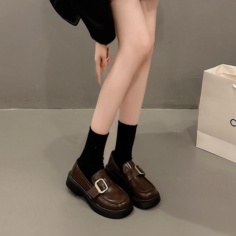 British style black small leather shoes women's 2025 spring and autumn new versatile thick heel casual Mary Jane loafers