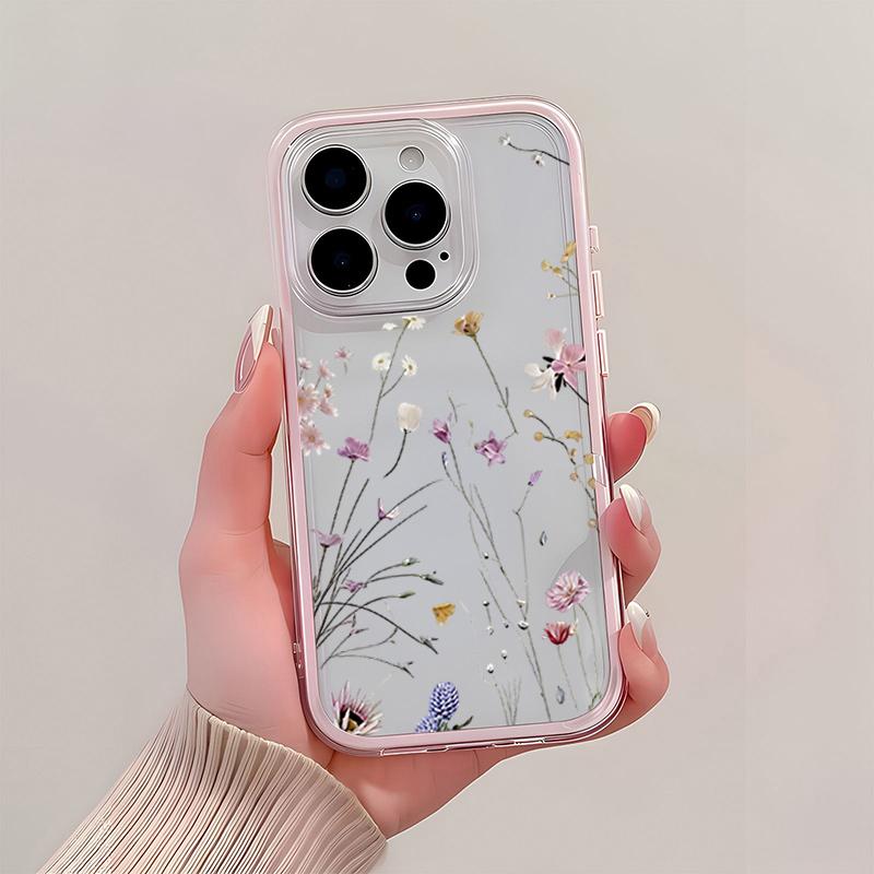 Fresh Flowers Plants TPU Transparent Pink Phone Case For iPhone 17 16 15 Pro Max 14 13 12 11 Pro 14 Plus Shockproof Soft Cover