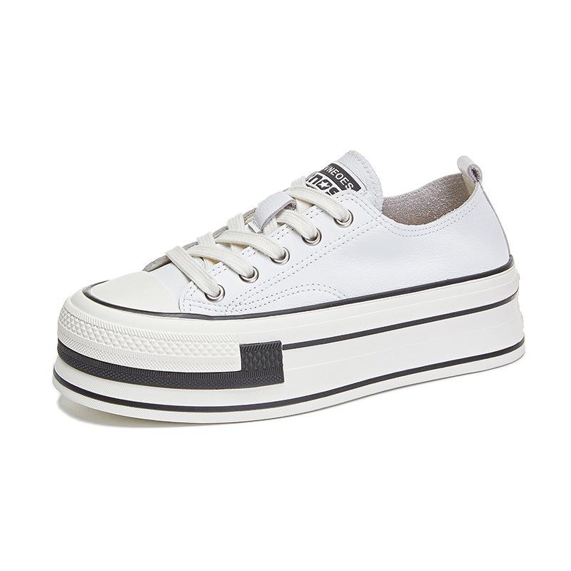 The First Layer of Cowhide White Shoes Women's 2025 Spring and Summer New Heightening Casual Shoes Women's Thick Baseplate Shoes Versatile Women's