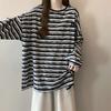 Plus Size Women Spring Autumn Long Sleeve T-shirts Vintage Striped Loose Casual Tops Oversized Crew Neck Tshirts