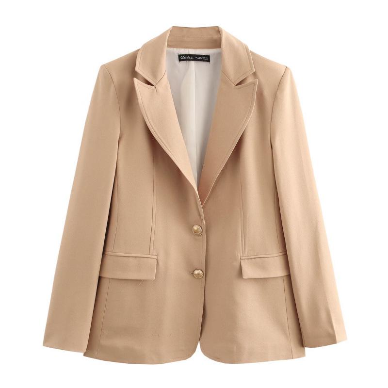 Autumn European & American High Street Women's Slim Fit Suit Jacket with Golden Buttons