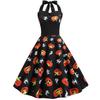 Women Casual Fashion Sleeveless V-neck Button Printed Halloween Dress