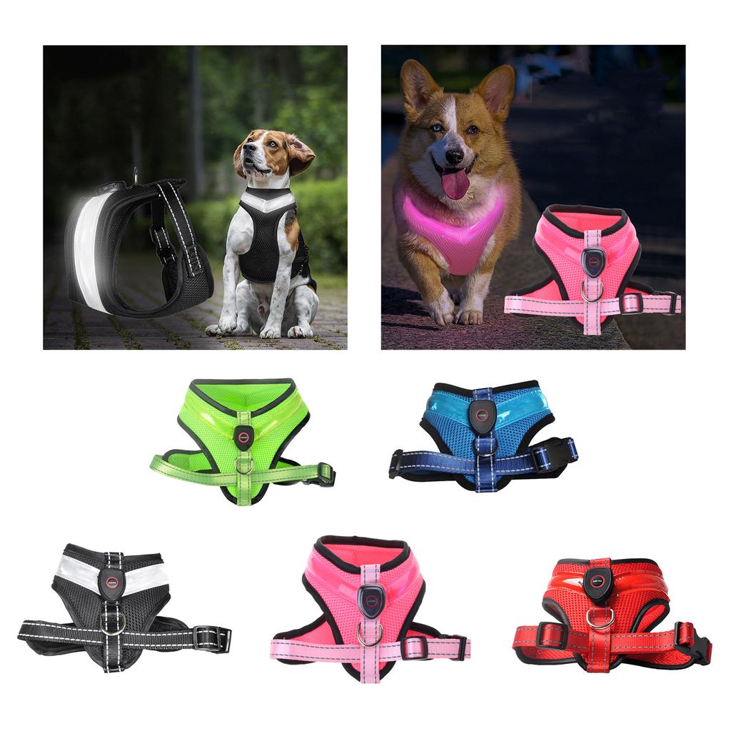 Fashion Dogs Harness Leash Adjustable Length Pet Chest Back LED Dog Vest with Sturdy Buckle for Pet Outdoor Walking