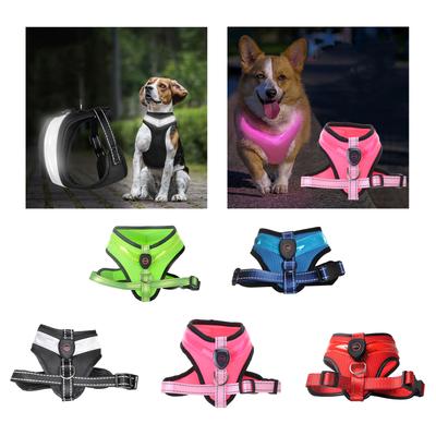 Fashion Dogs Harness Leash Adjustable Length Pet Chest Back LED Dog Vest with Sturdy Buckle for Pet Outdoor Walking