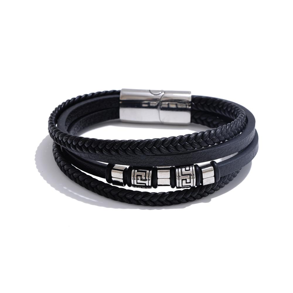 Yhpup 68mm Leather Braided Handmade Layered Men Bracelet Bangle Jewelry Waterproof Stainless Steel Personalized Accessories