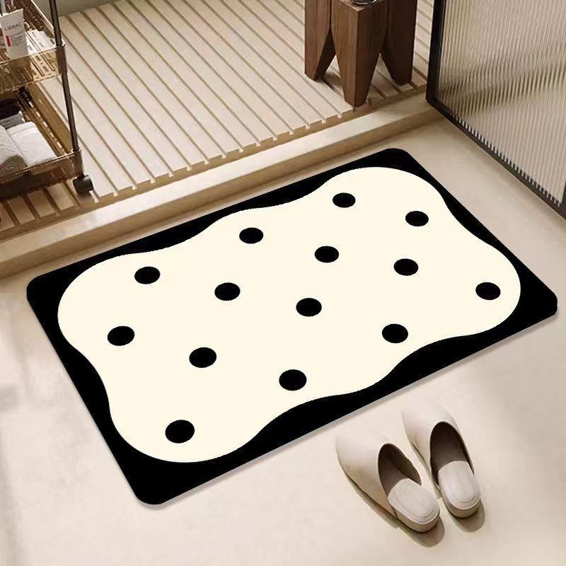Black and White Simple Carpet Diatomaceous Earth Mat Water Absorbent Quick-Dry Mat Non-Slip Foot Mat for Home Bathroom Kitchen Toilet Entrance