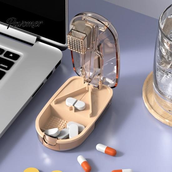 Compact Pill Divider for Purse Cutter Splitter Small And Tiny Pills, Portable Tablet Grinder, Medicine Organizer Daily Dose with Storage Compartment